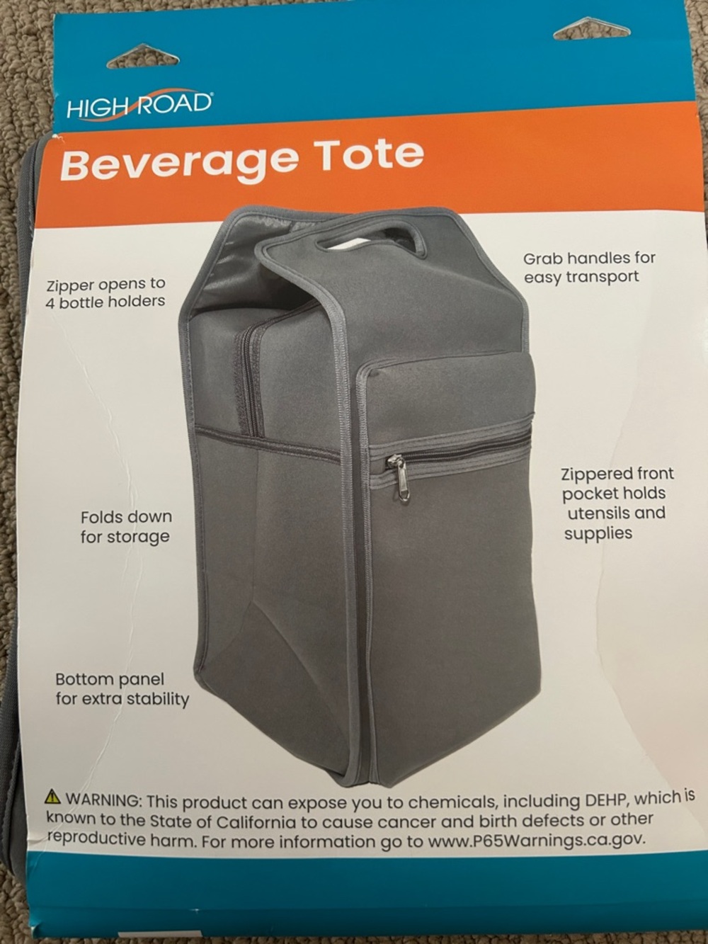 Gray Beverage Tote - Insulated 4-Bottle Duffel